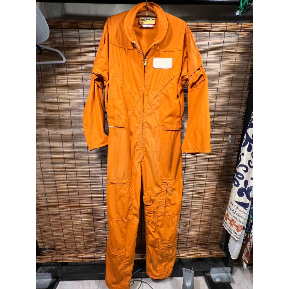 Worklon Size L Industrial Coveralls Orange Utility Jumpsuit Cotton Blend